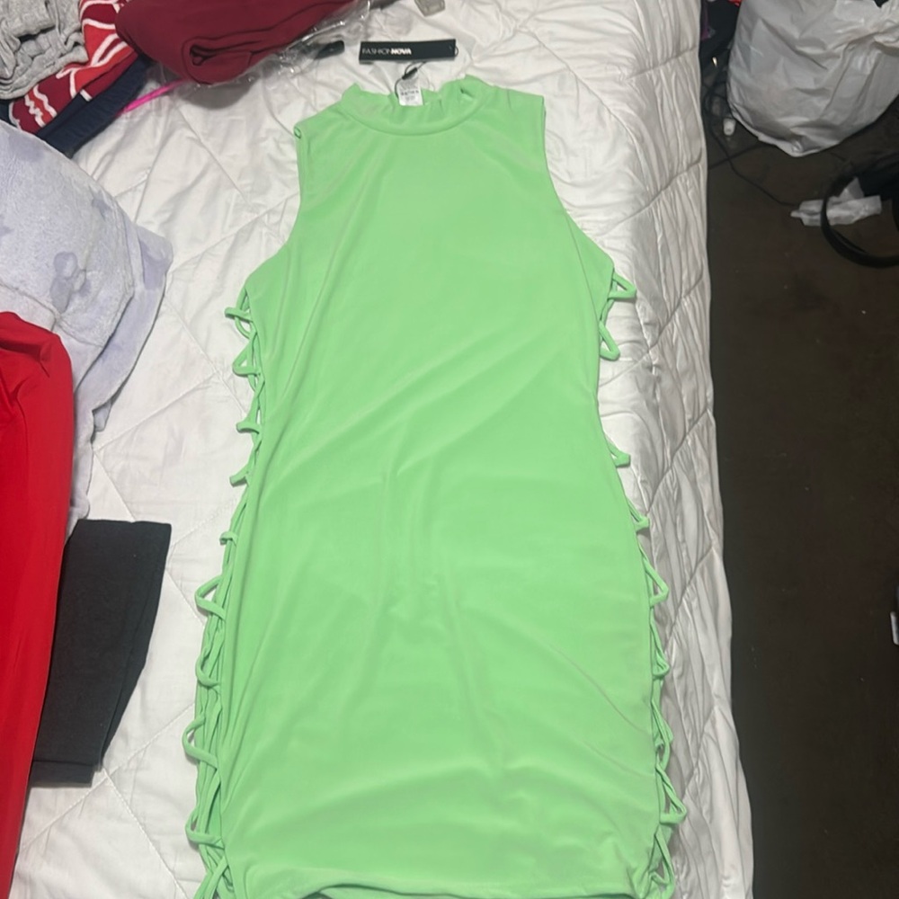 Fashion Nova Summer Green Dress with Cutouts